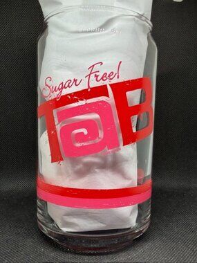 Set of 2 Retro Style TAB Sugar Free Can Shaped Soda Pop Beverage Glass 16 oz.